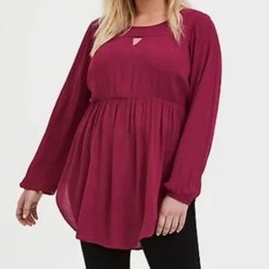 TORRID Beet Red Gauze Babydoll Long sleeve